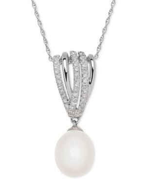 Freshwater Pearl (8mm) And Diamond (3/20 Ct. T.w.) Pendant Necklace In Sterling Silver