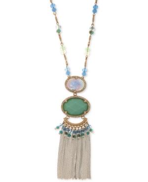 Lonna & Lilly Gold-tone Multi-stone, Bead & Chain Tassel Pendant Necklace, 32 + 3 Extender