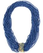 Betsey Johnson Gold-tone Blue Multi-bead Pave Snake Accent Statement Necklace