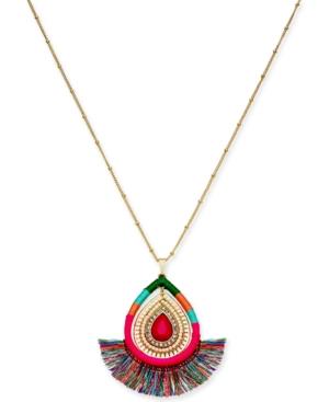 Thalia Sodi Gold-tone Stone & Wrapped Thread Pendant Necklace, 32 + 3 Extender, Created For Macy's