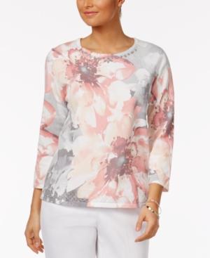 Alfred Dunner Rose Hill Floral-print Beaded Sweater