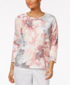 Alfred Dunner Rose Hill Floral-print Beaded Sweater