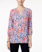 Charter Club Henley Blouse, Floral Butterfly Print