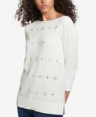 Tommy Hilfiger Embellished 3/4-sleeve Sweater, Created For Macy's