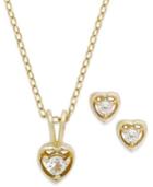 Lily Nily Children's 18k Gold Over Sterling Silver Necklace And Earrings Set, April Birthstone White Topaz Heart Pendant And Stud Earrings Set (1/5 Ct. T.w.)