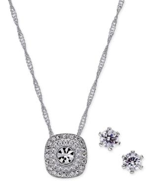 Charter Club Silver-tone Cushion Crystal Necklace And Earrings