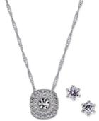 Charter Club Silver-tone Cushion Crystal Necklace And Earrings