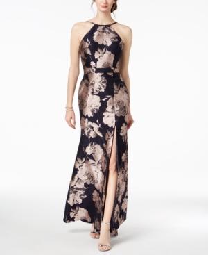 Xscape Jacquard Halter Gown