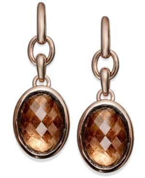 Bronzarte 18k Rose Gold Over Bronze Earrings, Smokey Quartz Oval Earrings (16-3/4 Ct. T.w.)