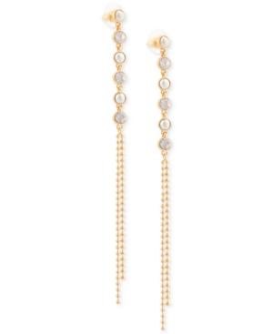 Guess Two-tone Crystal & Ball Chain Linear Drop Earrings