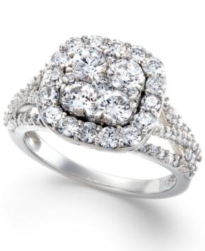 Certified Diamond Halo Cluster Engagement Ring In 14k White Gold (2 Ct. T.w.)