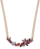 Betsey Johnson Rose Gold-tone Crystal Flower Choker Necklace