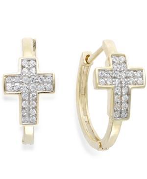 Wrapped Diamond Cross Hoop Earrings In 10k Gold (1/6 Ct. T.w.)