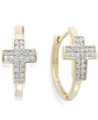 Wrapped Diamond Cross Hoop Earrings In 10k Gold (1/6 Ct. T.w.)