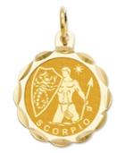 14k Gold Charm, Engraveable Scorpio Zodiac Disc Charm