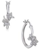 Diamond Floral Cluster Hoop Earrings (1/4 Ct. T.w.) In Sterling Silver