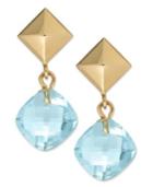 Blue Topaz Pyramid Drop Earrings In 14k Gold