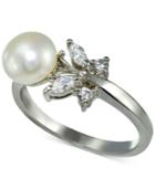 Giani Bernini Cubic Zirconia And Freshwater Pearl (7mm) Flower Ring In Sterling Silver, Only At Macy's