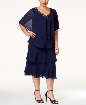 Sl Fashions Plus Size Tiered Sheath Dress And Embellished Jacket