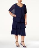 Sl Fashions Plus Size Tiered Sheath Dress And Embellished Jacket