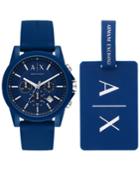Ax Armani Exchange Men's Chronograph Outer Banks Blue Silicone Strap Watch 44mm Gift Set