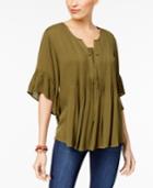 Style & Co Ruffled Lace-up Top, Created For Macy's
