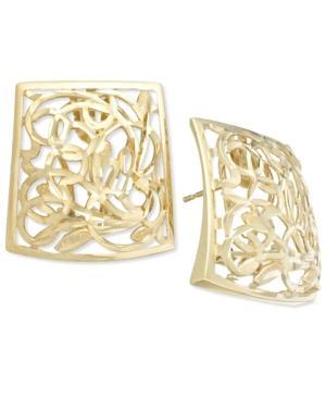14k Gold Earrings, Diamond-cut Floral Omega Clip Earrings