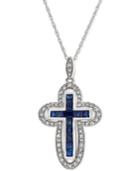 Sapphire (3/8 Ct. T.w.) & Diamond (1/4 Ct. T.w.) Cross 16 Pendant Necklace In 14k White Gold