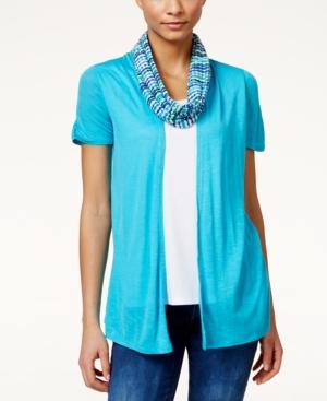 Ny Collection Petite Layered-look Top And Scarf