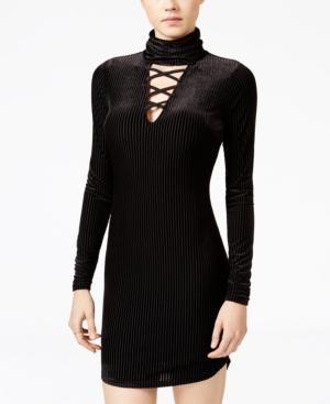 Material Girl Juniors' Velvet Lattice-front Bodycon Dress, Only At Macy's