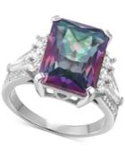 Cubic Zirconia Iridescent Stone Statement Ring In Sterling Silver