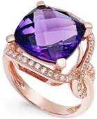 Amethyst (6-1/6 Ct. T.w.) And Diamond (3/8 Ct. T.w.) Ring In 14k Rose Gold