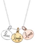 Unwritten Tri-tone Live, Laugh, Love Pendant Necklace In Sterling Silver