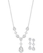 Swarovski 16 Silver-tone Crystal Lariat Necklace And Matching Earring Jackets Drop Earrings
