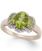 Peridot (2-1/10 Ct. T.w.) And Diamond (1/4 Ct. T.w) Oval Ring In 14k Gold