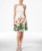 Calvin Klein Tropical-print Fit & Flare Halter Dress