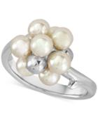Majorica Silver-tone Imitation Pearl And Metallic Bead Cluster Ring