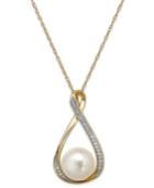 Cultured Freshwater Pearl (9mm) And Diamond Accent Pendant Necklace In 14k Gold