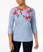 Karen Scott Studded Floral-print Top, Created For Macy's