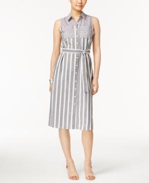 Ny Collection Petite Cotton Striped Midi Shirtdress
