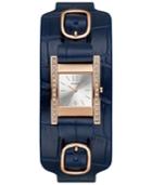 Guess Women's Blue Leather Cuff Strap Watch 22x24mm