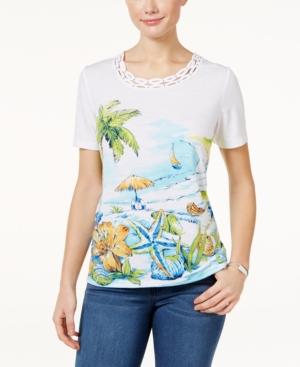 Alfred Dunner Woven-trim Beach Graphic Top