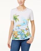 Alfred Dunner Woven-trim Beach Graphic Top