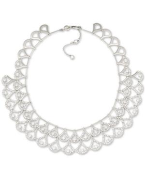 Carolee Silver-tone Pave Double Layer Crystal Collar Necklace