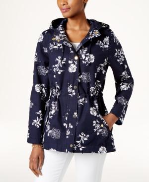Charter Club Petite Floral-print Hooded Utility Jacket, Only At Macy's
