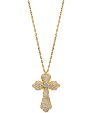 Giani Bernini 18 Cubic Zirconia Pave Cross Pendant Necklace In Sterling Silver Or 18k Gold-plated Sterling Silver, Only At Macy's