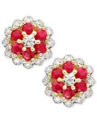 10k Gold Ruby (3/8 Ct. T.w.) & Diamond (1/10) Stud Earrings