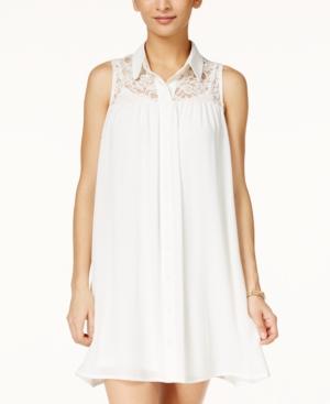 Joe & Elle Juniors' Lace-yoke Button-front Shift Dress