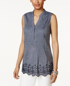Style & Co Pleated Eyelet-trim Top, Only At Macy's