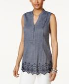 Style & Co Pleated Eyelet-trim Top, Only At Macy's